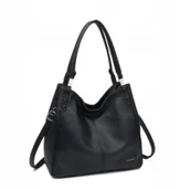 Torebki damskie - Czarna Torebka Damska Worek Shopper na Ramię LUIGISANTO Skóra Ekologiczna - miniaturka - grafika 1