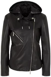 Armani Exchange Damska kurtka z kapturem Biker Leather Jacket, czarny, M - Kurtki damskie - miniaturka - grafika 1