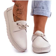 Półbuty damskie - Vinceza Skórzane Półbuty Wsuwane Beżowe Archie beżowy - miniaturka - grafika 1