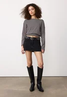 Koszulki i topy damskie - Stradivarius Koszulka z długim rękawem, dekoltem łódką i paskiem w paski Brązowy S - miniaturka - grafika 1