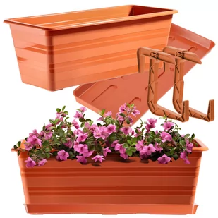 Doniczka balkonowa Cati + podstawka + uchwyty 40 cm, terrakota - Donice - miniaturka - grafika 1