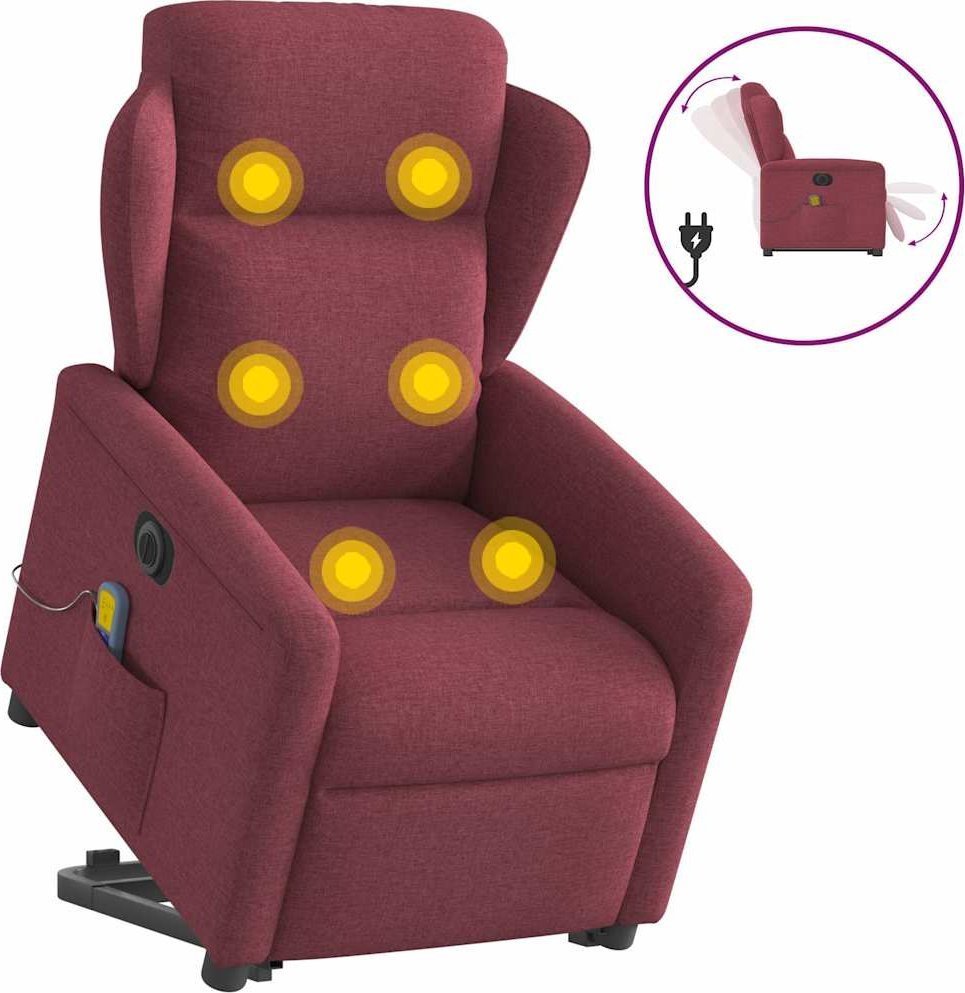 vidaXL Podnoszony fotel masujący, elektryczny, rozkładany, czerwony