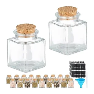 Relaxdays Słoiki na przyprawy, zestaw 20 sztuk, słoiki na przyprawy, 50 ml, z etykietami, długopisem i lejkiem, pokrywkami korkowymi, przezroczystymi/naturalnymi, korkiem, silikonem - Długopisy - miniaturka - grafika 1