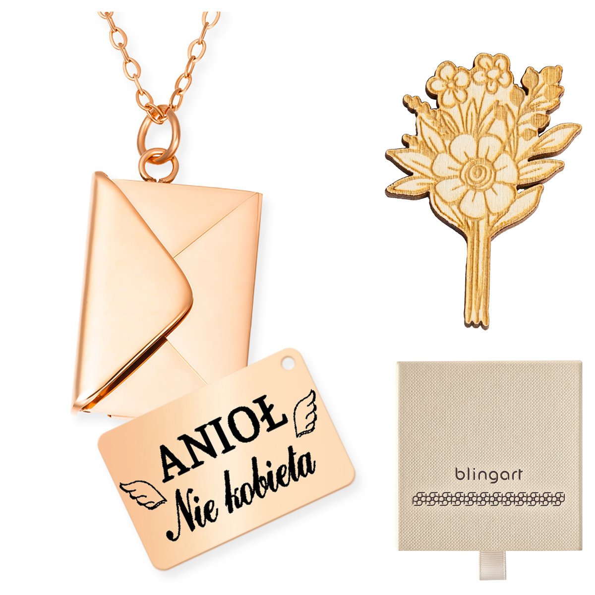 Naszyjnik celebrytka z grawerem koperta różowa