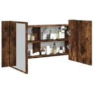 Szafki łazienkowe - vidaXL Szafka łazienkowa z lustrem i LED, opalany dąb, 90x12x45, akryl - miniaturka - grafika 1