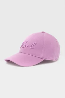 Czapki damskie - Karl Lagerfeld czapka kolor różowy z aplikacją - grafika 1