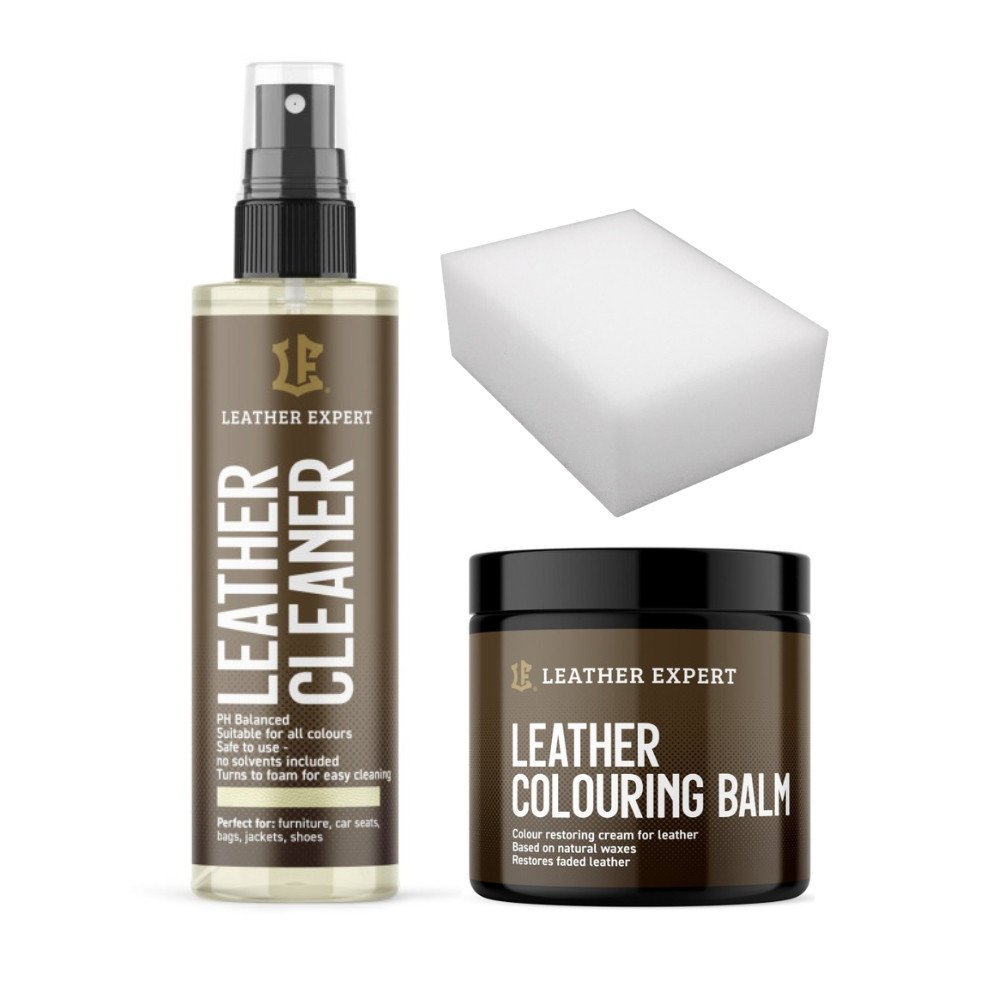 Zestaw do pielęgnacji skóry naturalnej - cleaner 100 ml, balsam koloryzujący i gąbka aplikator Leather Expert ZES-46