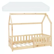 Łóżka - Łóżko dziecięce z listwową ramą chroniącą przed upadkiem i dachem z materacem 70x140 cm naturalne drewno sosnowe ML-Design - miniaturka - grafika 1