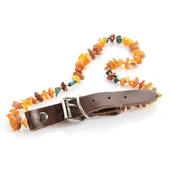 Artykuły przeciw pasożytom - Regulowana Obroża Z Bursztynów Z Malachitem I Jaspisem | Dla Psów I Kotów | 40-50 Cm | Kleszcze - miniaturka - grafika 1