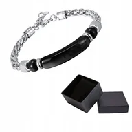 Bransoletki - Bransoletka Srebrna Łańcuszek Stal Chirurgiczna Czarne Tygrysie Oko Pudełko - miniaturka - grafika 1