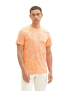 TOM TAILOR Męski t-shirt 1036435, 31963, pomarańczowy wzór w paski, XXL, 31963 – pomarańczowe paski w kształcie liścia, XXL - Koszulki męskie - miniaturka - grafika 1