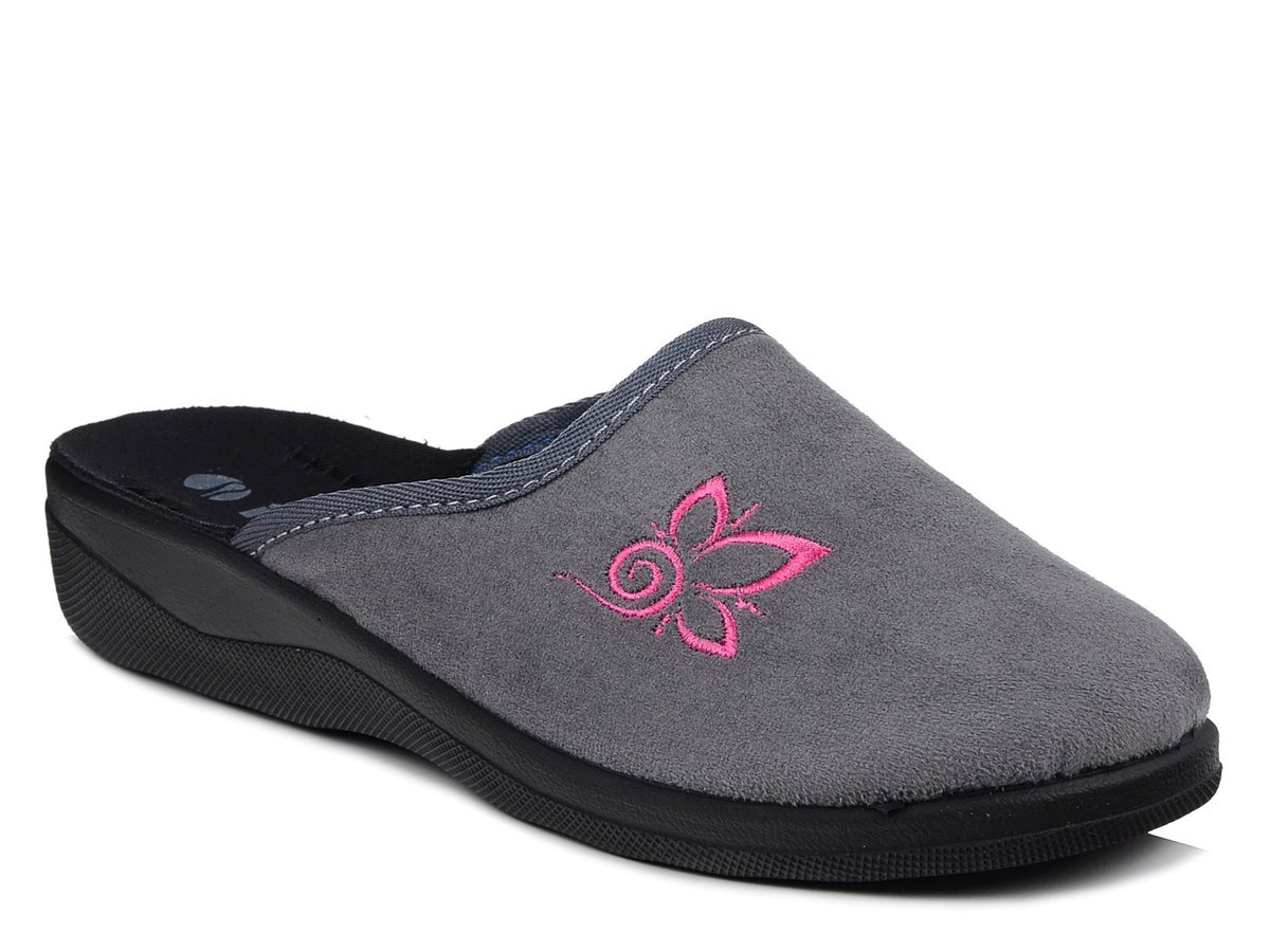 Kapcie damskie pantofle domowe zakryte Inblu CU-2D szare z haftem-37
