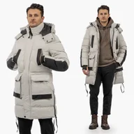 Kurtki męskie - Kurtka Męska Długi Płaszcz Puchowy Pikowany Parka Biała z kapturem S Biały - miniaturka - grafika 1