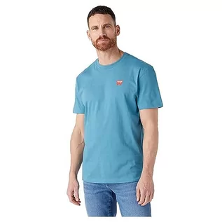 Koszulki męskie - Wrangler Męski t-shirt Sign Off Tee, Storm Blue, L - grafika 1