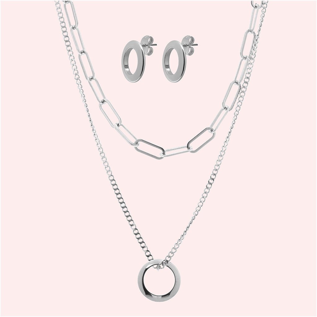 Komplet biżuterii NASZYJNIK i KOLCZYKI kółka STAL