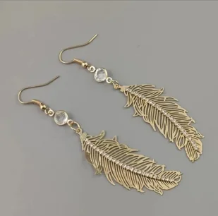 Kolczyki pióra z diamencikami złote prezent - Kolczyki - miniaturka - grafika 1