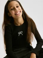 Bluzki dla dziewczynek - Reserved - Prążkowana koszulka z aplikacją - czarny - miniaturka - grafika 1