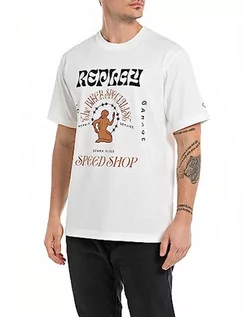 Koszulki męskie - Replay Męski T-shirt z krótkim rękawem, okrągły dekolt, Speedshop, Natural White 011, 3XL - grafika 1