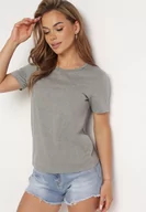 Koszulki i topy damskie - Ciemnoszary Gładki T-shirt z Krótkim Rękawem Elldora - miniaturka - grafika 1