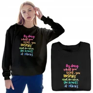 Bluzy damskie - Wygodna BLUZA DAMSKA Czarna Kolorowe WZORY - L - miniaturka - grafika 1