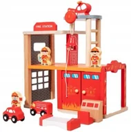 Samochody i pojazdy dla dzieci - Drewniana Straż Pożarna Remiza Strażacka Zestaw Drewniane Figurki Zabawa - miniaturka - grafika 1