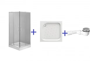 Zestaw Deante Funkia Kabina kwadratowa 90 cm, szkło transparentne + Deante Funkia Brodzik kwadratowy 90 cm + Deante Easy Clean Syfon do brodzików o odpływie 50 mm - Kabiny prysznicowe - miniaturka - grafika 1
