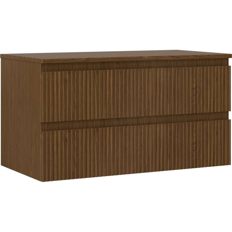 Mexen Rivel szafka łazienkowa podumywalkowa 90 cm z blatem, 2 szuflady, ryflowana , orzech - 91A20-09047-2-BFFC86