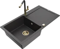 Zlewozmywaki z baterią - Mexen Leo zlewozmywak granitowy 1-komorowy z ociekaczem i baterią kuchenną Flora, czarny nakrapiany - 6501-76-670401-75-G - miniaturka - grafika 1