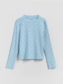 Bluzki dla dziewczynek - Reserved - Prążkowana koszulka w kropki - niebieski - miniaturka - grafika 1