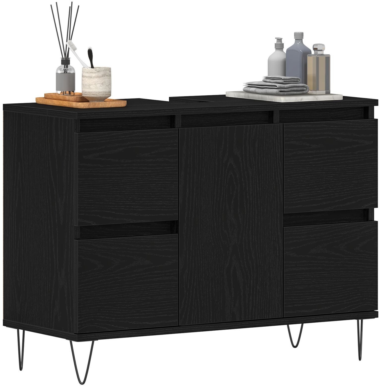 Szafka pod umywalkę Czarny Dąb 80x33x60 cm Materiał drewnopochodny