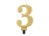 Urodziny dla dorosłych - ŚWIECZKA CYFRA 3 ZŁOTA 8cm - miniaturka - grafika 1