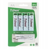 Ładowarki i akumulatory - TCBEST bateria akumulatorowa R6 AA 650 mAh z gniazdem Typ C + kabel USB A do 4 x Typ C 4 szt - miniaturka - grafika 1