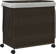 Kosze na bieliznę - vidaXL Kosz na pranie z kółkami Ciemnobrązowy 60x35x60,5 cm Rattan - miniaturka - grafika 1