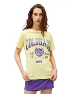 Koszulki i topy damskie - Koton Damska koszulka z nadrukiem z krótkim rękawem i okrągłym dekoltem, Żółty (160), XS - miniaturka - grafika 1