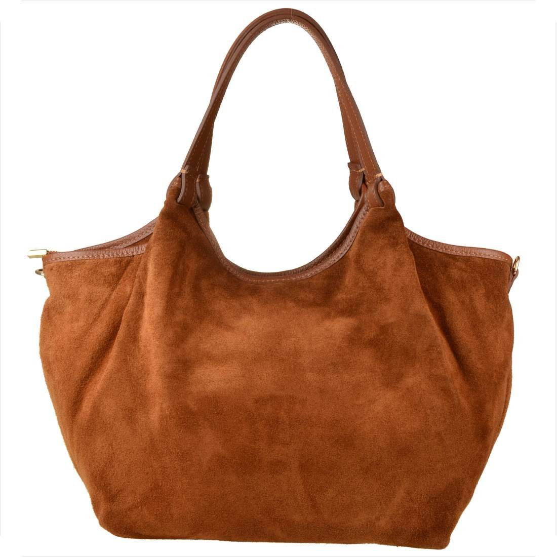 Włoska torebka shopper skóra zamszowa camel brąz XL