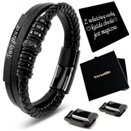 Bransolety męskie - Bransoletka Męska Skórzana Czarna Regulowana 21-24Cm! Jakość Versatile - miniaturka - grafika 1