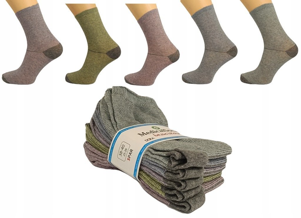 5X Skarpetki Skarpety Medyczne Bezuciskowe Damskie Paski 38-40