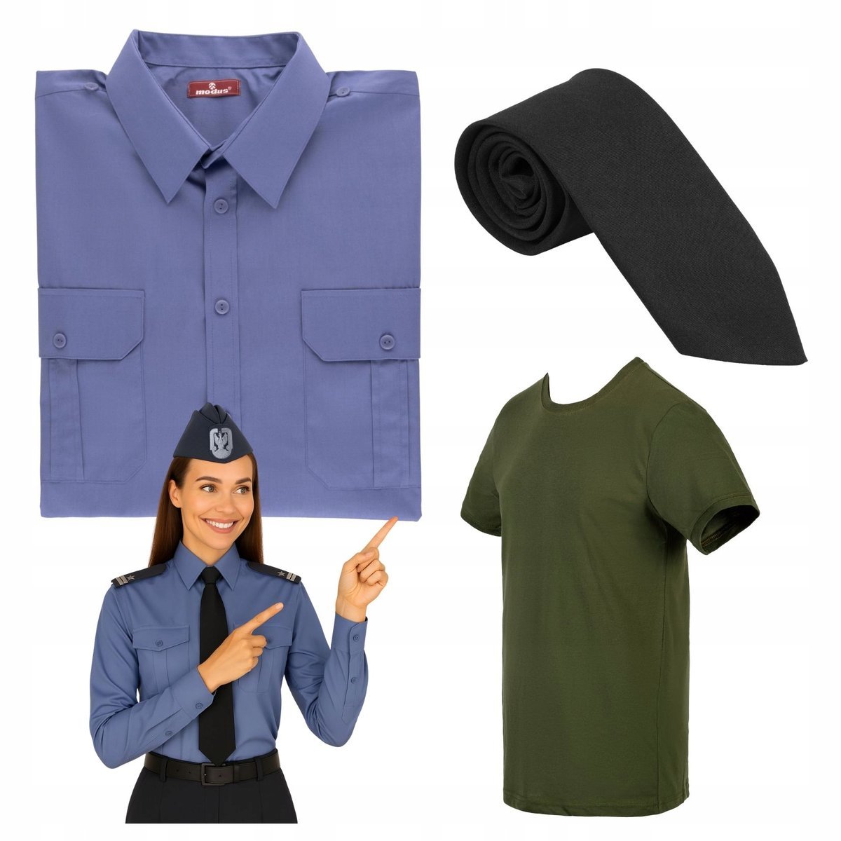 Zestaw Damski Siły Powietrzne Koszulobluza Długi Rękaw Krawat Tshirt khaki