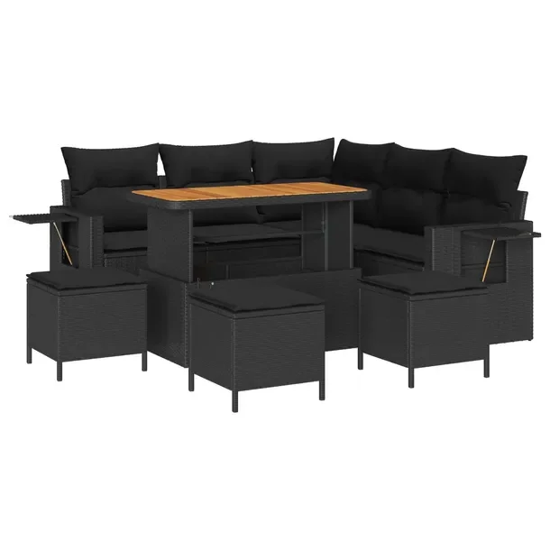 Zestaw Ogrodowy Sofa Narożna z Stołem, Polirattan Czarny, 5 Elementów