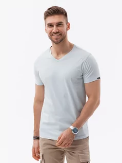 Koszulki męskie - Klasyczna męska koszulka z dekoltem w serek BASIC - jasnoszary V23 S1369 - grafika 1