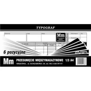 Druk samokopiujący Przesunięcie Międzymagazynowe MM 1/3 A4 80 kartek 6-pozycyjne TYPOGRAF /01166/ - Druki akcydensowe - miniaturka - grafika 1