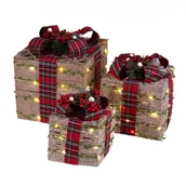 Ozdoby bożonarodzeniowe - Zestaw prezentów z LED brązowo-czerwony - miniaturka - grafika 1