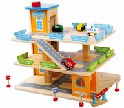 Zabawki interaktywne dla dzieci - Zestaw z drewnianym parkingiem, windą i garażem - miniaturka - grafika 1