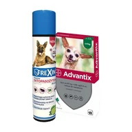 Artykuły przeciw pasożytom - Bayer Advantix dla psów do 4kg pipeta 0,4ml) + FREXIN Aerozol przeciw ektopasożytom 300 ml 49724-uniw - miniaturka - grafika 1