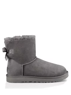 Botki damskie - UGG Skórzane botki "Mini Baily Bow" w kolorze szarym - grafika 1