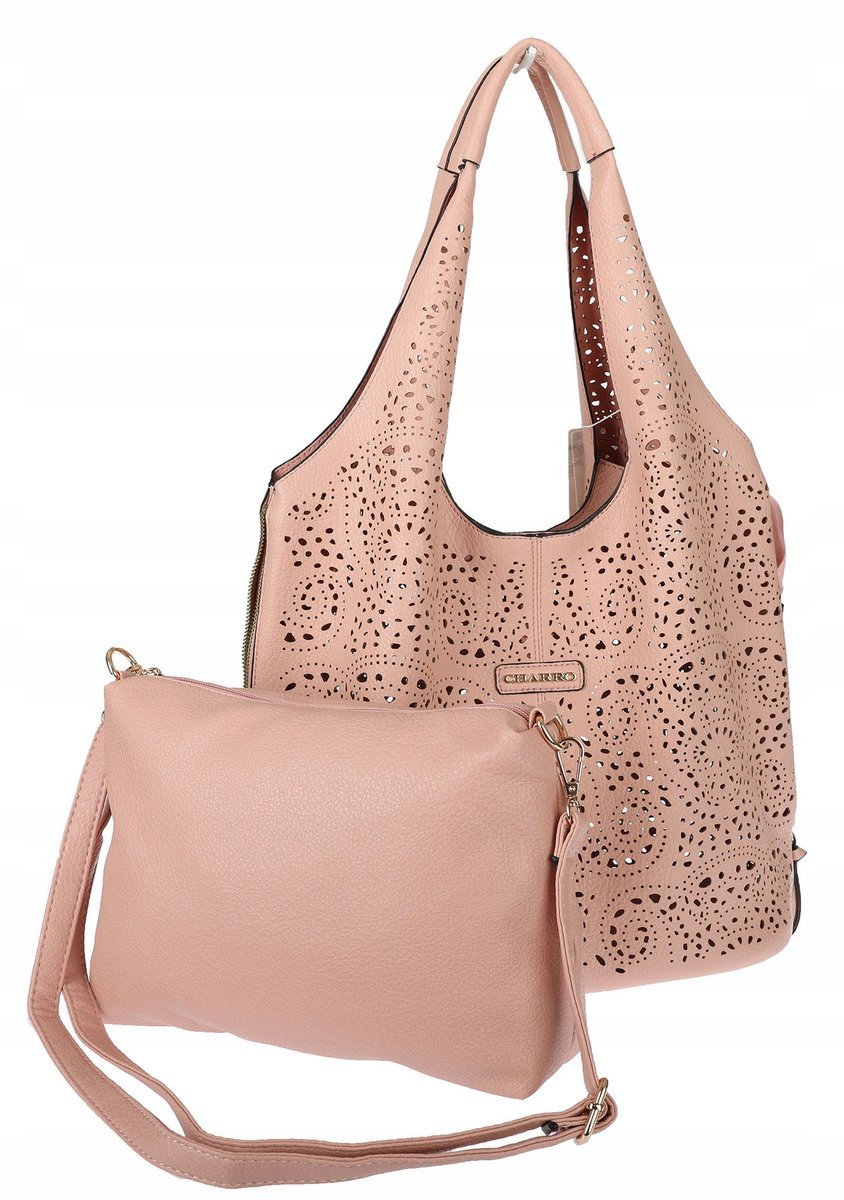 Torebka Damska włoskiej marki CHARRO Ażurowa 2w1 Worek shopper CH28 różowa