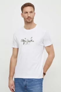 Koszulki męskie - Pepe Jeans t-shirt bawełniany Count męski kolor biały z nadrukiem - grafika 1