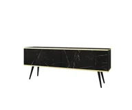 Szafki RTV - Komoda RTV Nowoczesna Szafka RTV Glamour Marmur Black Mat Nogi czarne metalowe 135 cm złote elementy - miniaturka - grafika 1
