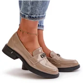 Mokasyny damskie - Lakierowane Mokasyny Damskie Ze Skóry Naturalnej Khaki Vinceza 58409 zielone - miniaturka - grafika 1