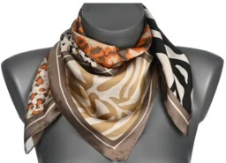 Chusta damska apaszka SATYNOWA gawroszka GB-58 mix print brąz - Apaszki i szaliki damskie - miniaturka - grafika 1